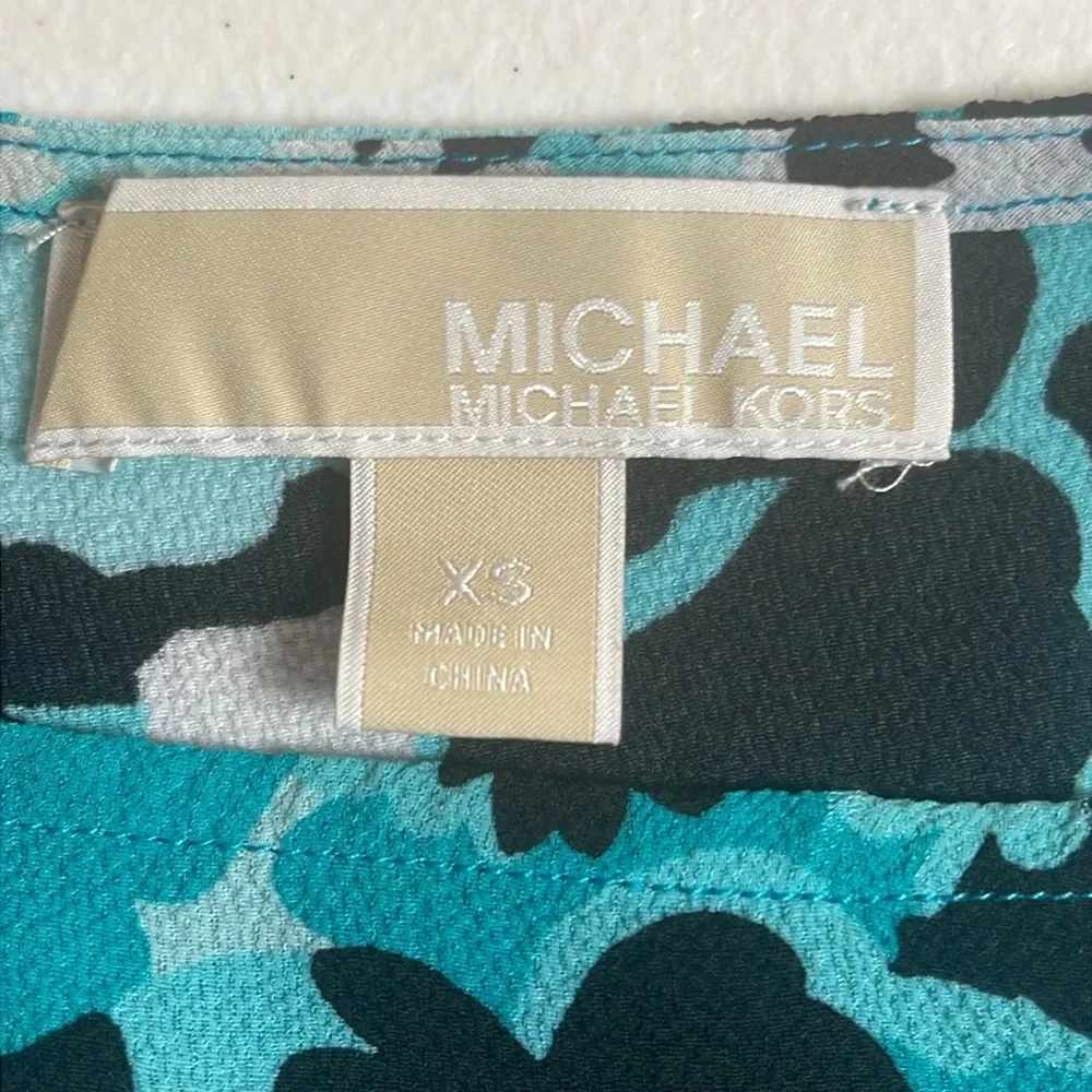 Michael Kors Side Tie Blue Floral Blouse Size XS